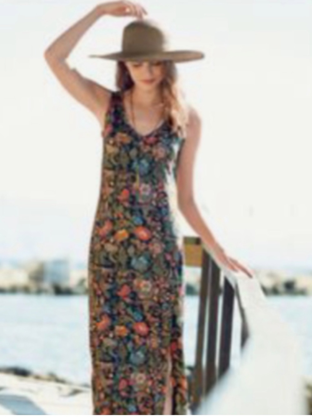 Peruvian Connection sleeveless floral jersey maxi dress XL